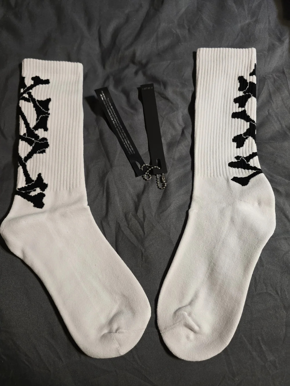 AMIRI White Crew Socks with Black Vine Logo